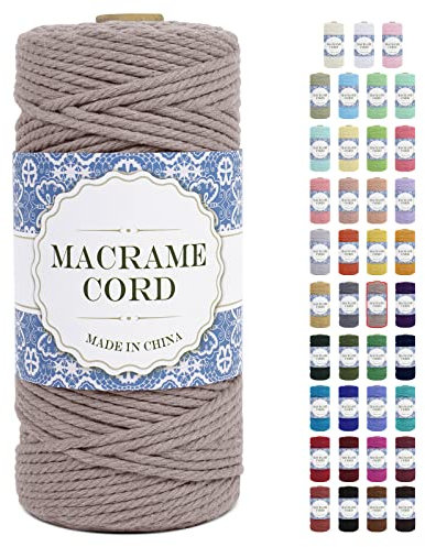 Uiopa Corde Macramé 3mm x 100m Ficelle Macramé Naturel Cordon Coton Fil Macramé 3mm Cordelette pour Suspension Murale Tressée de Plante Rideau Bricolage Décoration Intérieure Boho (Chanvre Gris)