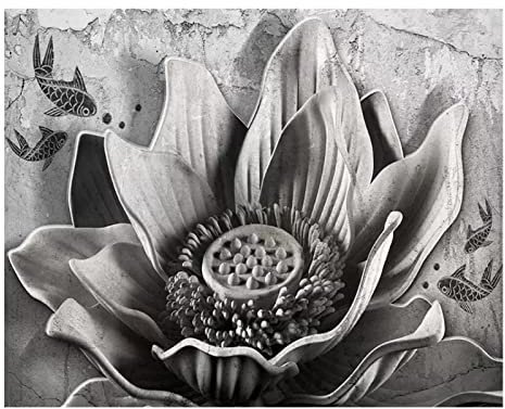 Fototapete 3D Effek 3D Tapete Lotus-Vintage-Zement Vliestapete 3D Tapeten Wanddeko Wandbilder Wohnzimmer 250Cm(W)*175Cm(H)