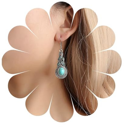 Inilbran Boho Türkis Ohrringe Silber Türkis Baumeln Haken Ohrringe Vintage Türkis Perle Tropfen Ohrringe Blau Türkis Edelstein Ohrringe Schmuck Für Frauen Und Mädchen Geschenke