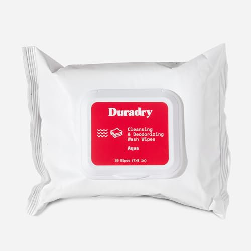 Duradry Wash Wipes - Deep Cleansing & Deodorizing Sweat Wipes, Rinse Free, Neutralizes Odors, A Shower in a Wipe, Great for After the Gym, No Harsh Chemicals, On-the-Go Wipes - Aqua (Pack of 1)
