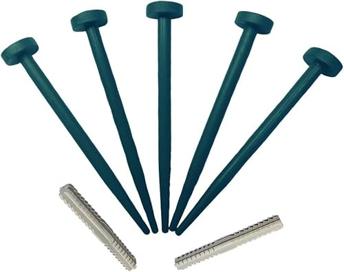 FlexiBorder Rasenkante - 5 x Grün Ersatz Gartenpflöcke und 2 x Verbinder Set - Ersatzstifte für FlexiBorder Beeteinfassung