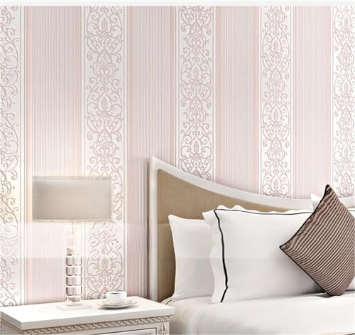 SAIMEYI Vliestapete Im Europäischen Stil Für Schlafzimmer, Wohnzimmer. 3D Vertikal Gestreifte Tapete. Warme Und Einladende Tapete Für TV-Hintergrund (Rosa -800203)