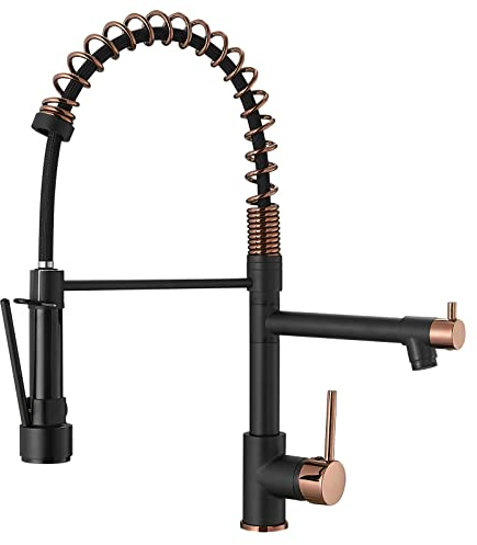 Black Kitchen Faucet,Matte Black Kitchen Faucet with Pull Down Sprayer AIMADI Commercial Single Handle Single Hole Rose Gold Kitchen Sink Faucets
