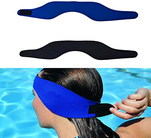 2 Stücke Schwimmen Ohr Stirnband, Erwachsene Ohr Schutz Stirnband, Ohren Band Verstellbar, Schwimmen Stirnband mit Hohe Elastizität und Klettverschluss, Neopren Einstellbar Haarband