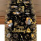 Schwarz Gold Geburtstag Tischläufer, Geburtstag Dekoration, Geburtstag Waschbar Tischband, Männer Frauen Happy Birthday Tischdecke für Drinnen und Draußen Familienessen Tischdekoration, 35x185cm