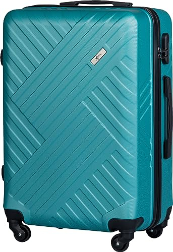Xonic Design Reisekoffer - ABS Hartschalen Koffer mit 360° Leichtlauf-Rollen - hochwertiger Trolley mit Zahlenschloss in M-L-XL oder Set (Seegrün, L)