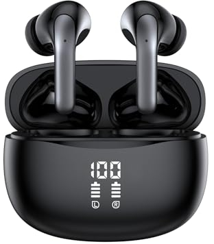 Vtkp Cuffie Bluetooth, Auricolari Bluetooth 5.3 con Mic Stereo senza fili con ENC Dual Mic, 30 ore di cancellazione del rumore con indicatore LED, IP7 impermeabile per iPhone/Android