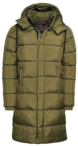 Superdry Herren Ripstop Longline Puffer Jacket Jacke, Grün (Dark Moss Green Grid), XL