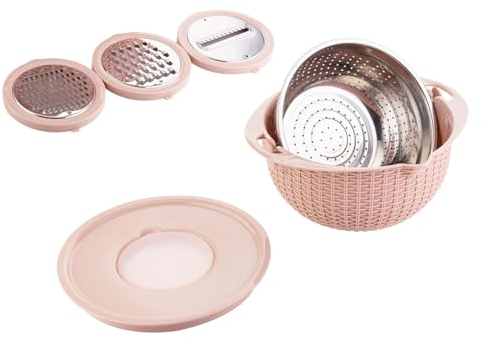 perfk Colador con Juego de Cuencos para Mezclar, Lavadora Multiusos con Rallador, Colador de Cocina, Juego de Cuencos para Frijoles, Cebada, Rosa