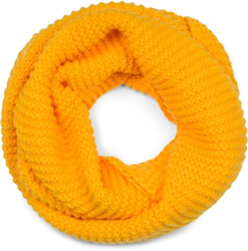 styleBREAKER Unisex Strick Loop Schal Einfarbig mit Wellenmuster, warmer Winter Strickschal, Schlauchschal 01018169, Farbe:Gelb