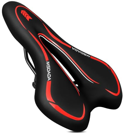 MSDADA Fahrradsattel Herren Bequem, Wasserdicht Gel MTB Ergonomisch Bike Tourensattel für Damen, BMX, Rennrad, Mountainbike, Dirt Bike (Rot)
