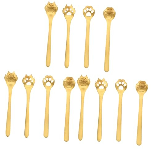 Ciieeo 12 Piezas cuchara de batido cucharas de gato para café pata concentrado de cafe cuchara de mezcla cuchara de postre elegante familiar cucharada de helado manejar Metal