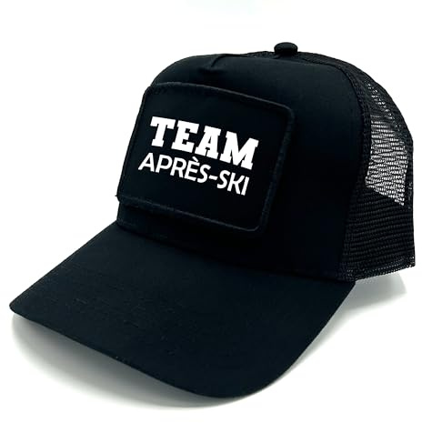 Herzbotschaft Trucker Mesh Cap mit Spruch auf Patch | Team Après-Ski | Farbwahl | Unisex Baseball Mütze | hochwertiger Druck | OneSize durch verstellbaren Klipp-Verschluss |