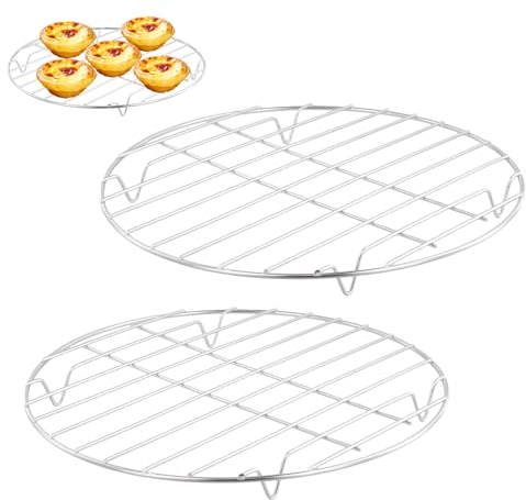 Shengxi Juego de 2 rejillas de enfriamiento redondas, de acero inoxidable, rejilla de enfriamiento para hornear al vapor, inoxidable y borde liso, apta para horno y lavavajillas, metal plateado,