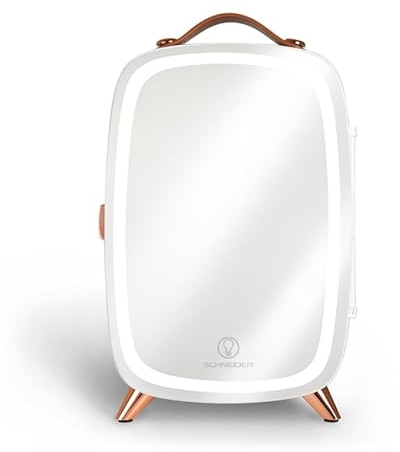 SCHNEIDER SCMF6W, mini nevera cosmética 5L, función fría, motor sin escobillas, espejo con LED, 1 estante, 240W, color blanco