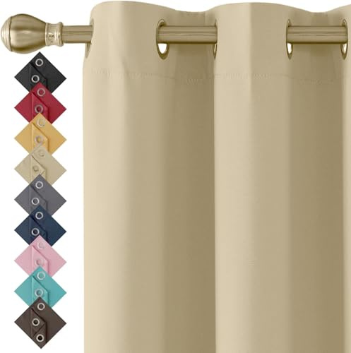 Beige Blackout Curtains for Bedroom Windows 90 x 72 Drop Inch, 2 Panels | Thermal Insulated Window Treatment Blackout Ring Top Eyelet Curtains & Drapes for Living Room Windows