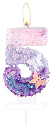 Schmetterling Zahl 5 Kerzen für Kuchen, Geburtstag Cake Topper Mädchen, Lila Rosa Geburtstagskerzen Dekorationen