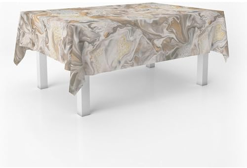 ECOMMERC3 Wachstuch, rechteckig, Größe 300 x 140 cm, Stil, Haltbarkeit und einfache Reinigung für Ihren Tisch – fleckenabweisende und wasserdichte Wachstuch-Tischdecke, Gold