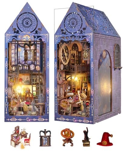 DIY Book Nook Kit,Magic Dollhouse Kit DIY Miniature House Kit for Adults Teens,Booknook Bookend Bookshelf Decor,3D Wooden Puzzle with LED & Dust Cover,Easter Halloween Home Decor Birthday Gifts