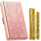 Étui à cigarettes vintage en métal, avec étui à briquet, capacité 12 cigarettes 100 mm, rangement cartes RFID et argent (Rose, 12pcs 100's)