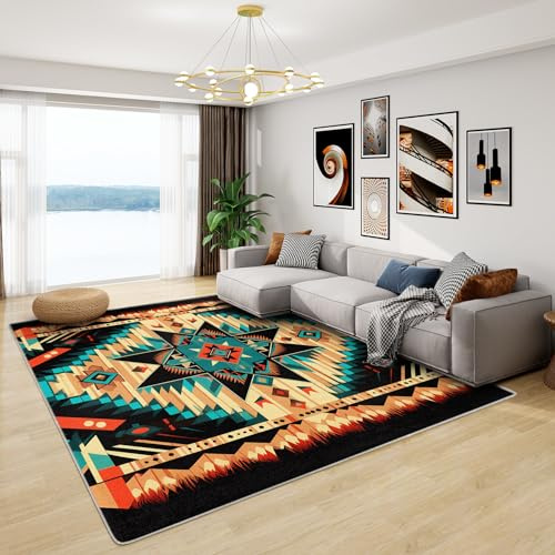 Azteken Teppich - Wohnzimmer Schlafzimmer Aztekenmuster, Großer Southwest Indianer Native American, Weich Kurzflor & Waschbar & Rutschfest Kinderteppich, Bettvorleger 160x230 cm