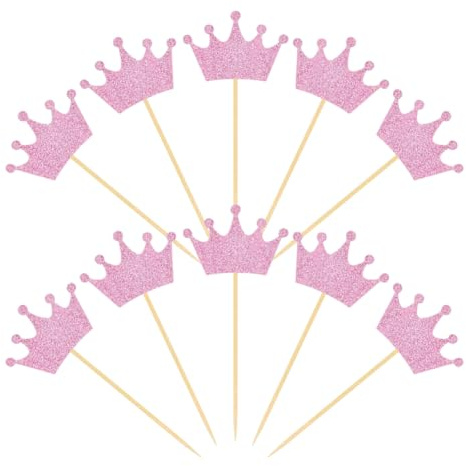 30 Stück Glitzerkrone Cupcake Topper Krone Kuchen Picks Hochzeit Dusche Cupcake Dessert Picks Geburtstag Cupcake Zahnstocher Party Kuchen Dekorationen Rosa