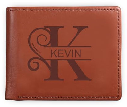 INBLUE Portefeuille en Cuir Personnalisé pour Homme Initiales et Nom Gravés, Portefeuille à Deux Volets avec Porte-Carte pour Père Mari Anniversaire Fête des Pères (A1: Marron, 1 Lettre)