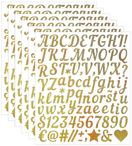1 Inch Small Self Adhesive Vinyl Letter Number Symbol Stickers Kit,528 Pieces Alphabet Numbers Stickers for Mailbox, Water Bottle, Scrapbook, Notebook - Gold