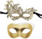 Masquerade Masks for Couples - 2 Pack Venetian Classic Ball Masks for Halloween, Cosplay, Carnival - Men and Women (Gold)