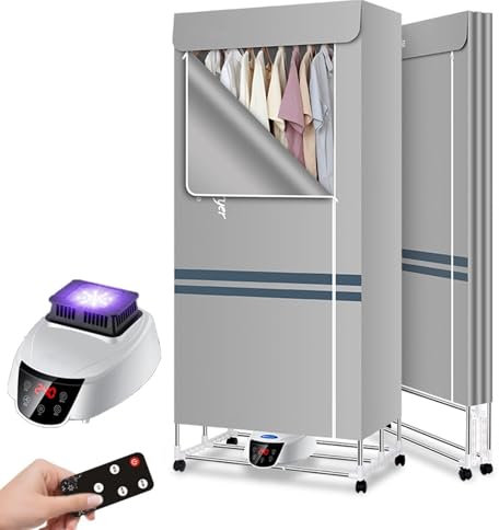Secadora De Ropa Eléctrica, Secadora Portátil De 1500 W con Calefacción De 2/3 Niveles, Temporizador Inteligente con Control Remoto, Rejilla De Secado Interior De Bajo Ruido para Todo Tipo De Telas