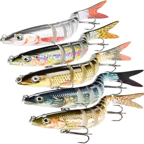 YUEMING 5 Stück Angelköder Crankbait, Gummifische Angelköder für Zander Barsch Forellen Wobbler Swimbait, Lebensechte Kunstköder Angeln Köder, Angelköder für Süß- und Salzwasser(5Pcs-13.5cm-19.5g)