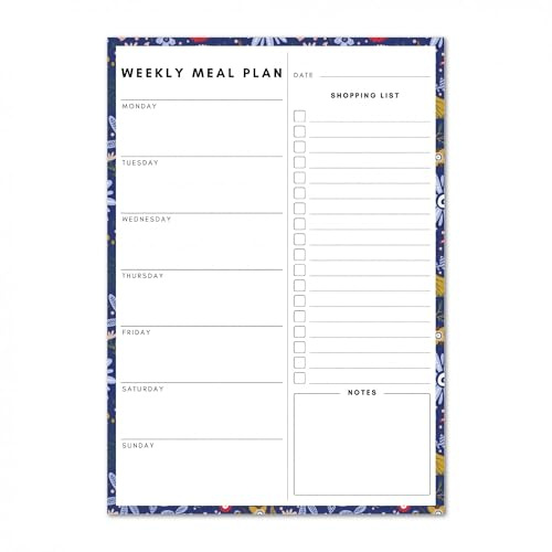 Magnetic Weekly Meal Planner and Tear-Off Shopping List for Fridge, 52 Sheets A5 Notepad for Weekly Food and Shopping Planning - Flowers