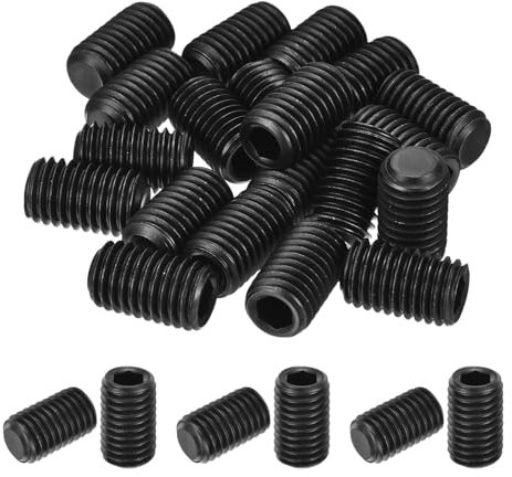 sourcing map 20Pcs Hex Socket Grub Screw, M12x20mm 304 Stainless Steel Head Socket Set Screws Flat Point Grub Bolt for Door Handles, Light Fixture Repair, Black