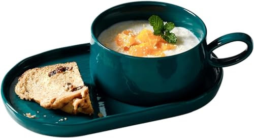 QXSJEDYCH Salad Bowl 14 Oz Soup Bowls Soup Mug with Handles, Ceramic Breakfast Plates Set for Breakfast Sandwich Soup Coffee Cereal Serving Bowls-Light Green-Breakfast Bowl Plate