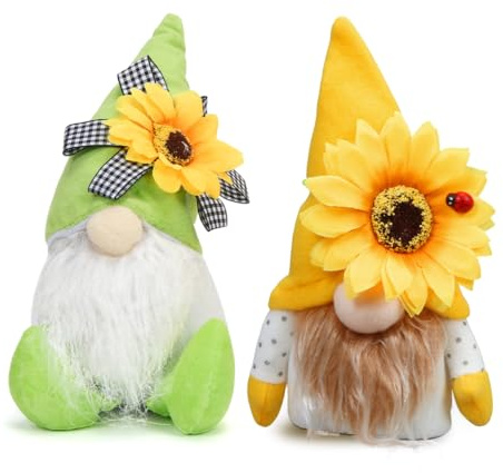 2 Stück Frühling Sonnenblume Wichtel, Frühlingdeko Wichtel Figuren, Plüsch Frühlingswichtel Groß, Süße Sommerwichtel Frühjahrsdeko Sonnenblume Deko Geschenk für Frauen Mama Muttertag Deko Wichtel