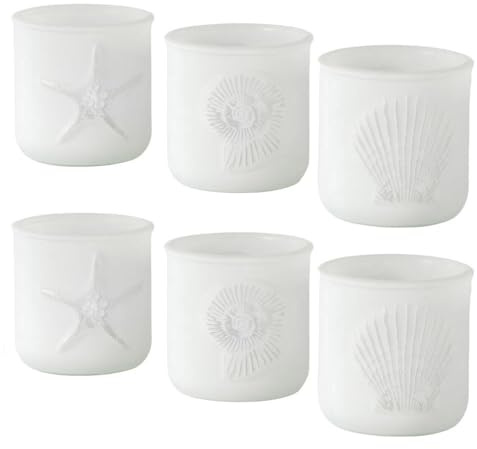 6tlg. Windlicht White Ocean weiß Seestern Muschel Maritime Deko (2X 3 Motive)