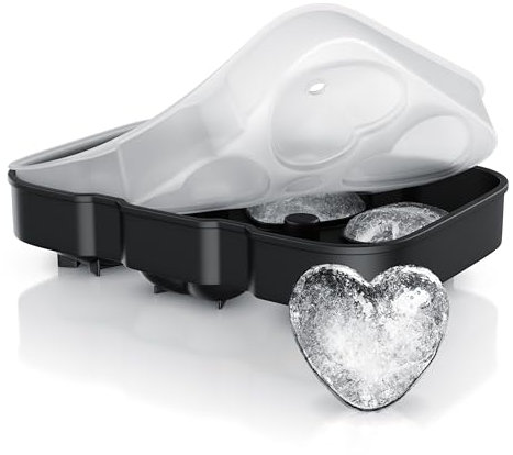 Arendo Silicone Ice Cube Tray with Lid, 6X 3,6 cm Heart Shaped Ice Cube Moulds, Ice Cube Maker, Ice Tray for Freezer Easy to Remove Ice Cube, Dishwasher Safe, for Cocktails Whisky Wine Fruit Purées