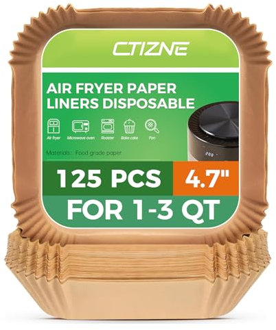 Air Fryer Liners Disposable - 125Pcs 4.7In Square Parchment Paper for Air Fryer, Non-Stick Airfryer Basket Liners for Steamer Microwave Oven
