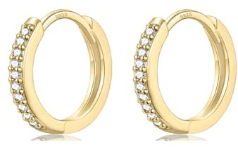 WOVEE 1 Paar kleine Ohrringe Gold Creolen 8mm Silber Stecker Weißer Zirkonia Vergoldet