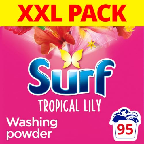 Surf Tropical Lily Detergent Washing Powder 95 Washes (4.75kg) | Long-lasting fabulous fragrance with essential oils, lasts up to 12 hours in wear*, brilliant clean with bio laundry formula