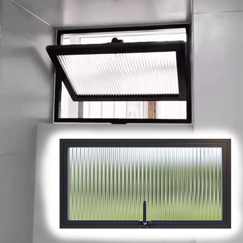 Ventana Ventana de Ventilación de Aluminio con Marco Negro, Ventana Rectangular para Interiores con Manijas, Ventanas Giratorias para Casas Pequeñas con Vidrio Templado(60 x 50 cm ( 24 x 20 in ))