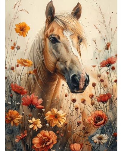 RICUVED Pferd Diamond Painting Erwachsene, 5D Blume Diamant Painting Bilder Erwachsene, DIY Diamond Painting Bilder Tiere Diamant Malerei Set für Wanddekoration 30x40cm