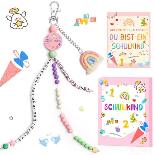 Schultüte Mädchen, Einschulung Rechenkette 1. Klasse- Schulkind Schulanfang 2025 Mädchen Bastelset Schulstart, Geschenk Einschulung, Glücksbringer Schulanfang Geschenke mit Grußkarte Geschenkbox