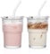 INSETLAN 380ml Glass Tumbler with Lid and Straw 2 Pack - Ribbed Glass Cup Iced Coffee Glasses, Clear Leakproof Tumbler Cup for Smoothies, Iced Latte,Matcha, Cold Drinks (2)