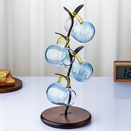 Arbre à tasses en bois – 4 porte-gobelets pour tasses à café, organisateur de cuisine, présentoir multifonction et égouttoir