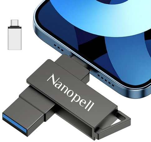 Nanopell Pendrive 128 GB, Pendrive para lphone Memoria Externa, Pen Drive para i0S,OTG Teléfono Móvil Android,PC. USB lphone Memoria Guardar más Fotos y Vídeos, Necesidad de Descargar App.
