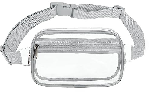 FRENOU Transparente Bauchtasche zum Laufen, Bauchtasche für Damen und Herren, Crossbody-Gürteltasche, Grau/transparent, 1 x transparente Tasche
