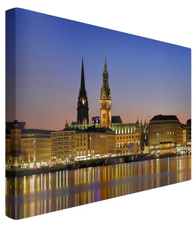 micasia Akustikbild Skyline Schallschutzbild 4cm Keilrahmen & Schallabsorber - Hamburg Modern bunt Wohnzimmer Schlafzimmer Bild für bessere Raumakustik 1861 (70x50cm)