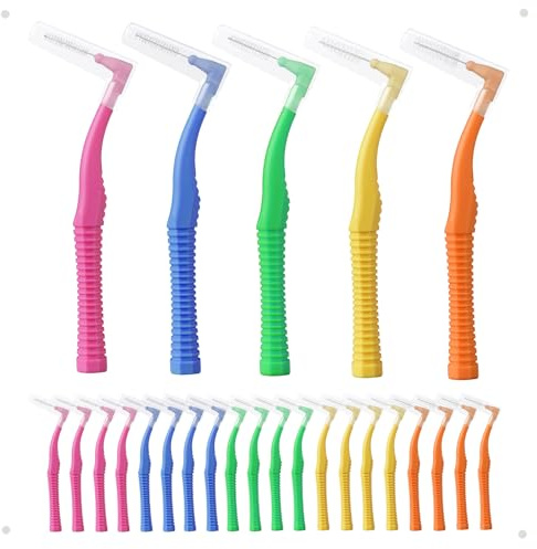 Maoerdental 50PCS Interdental Brushes, Angled Head Dental Floss Stick | Non-Slip Handle, 5 Sizes Dental Brushes for Clean Tooth Brace Travel Oral Care Tool,Include Storage Case