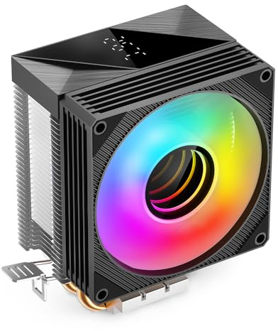 Jungle Leopard KF200-DGT 2 Heat Pipes Colourful LED CPU Cooler with Temperature Display, 3PIN 2200RPM 34CFM 9 cm Fan, for LGA115X/1200/17XX/1366, for FM1/FM2/AM2/AM3/AM4/AM5 (BK)